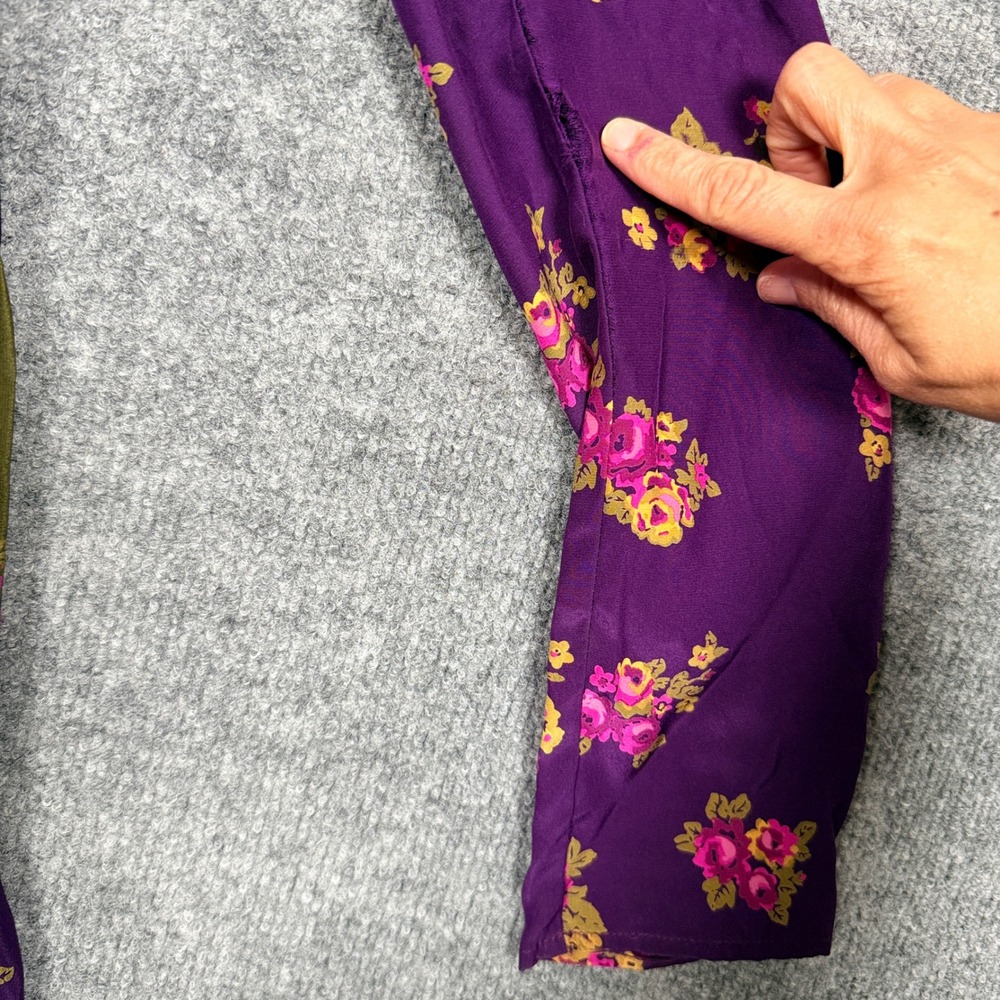 Betsey Johnson Size 6 Tiered Midi Shift Dress Purple Brown Silk Floral V Neck - Picture 6 of 10